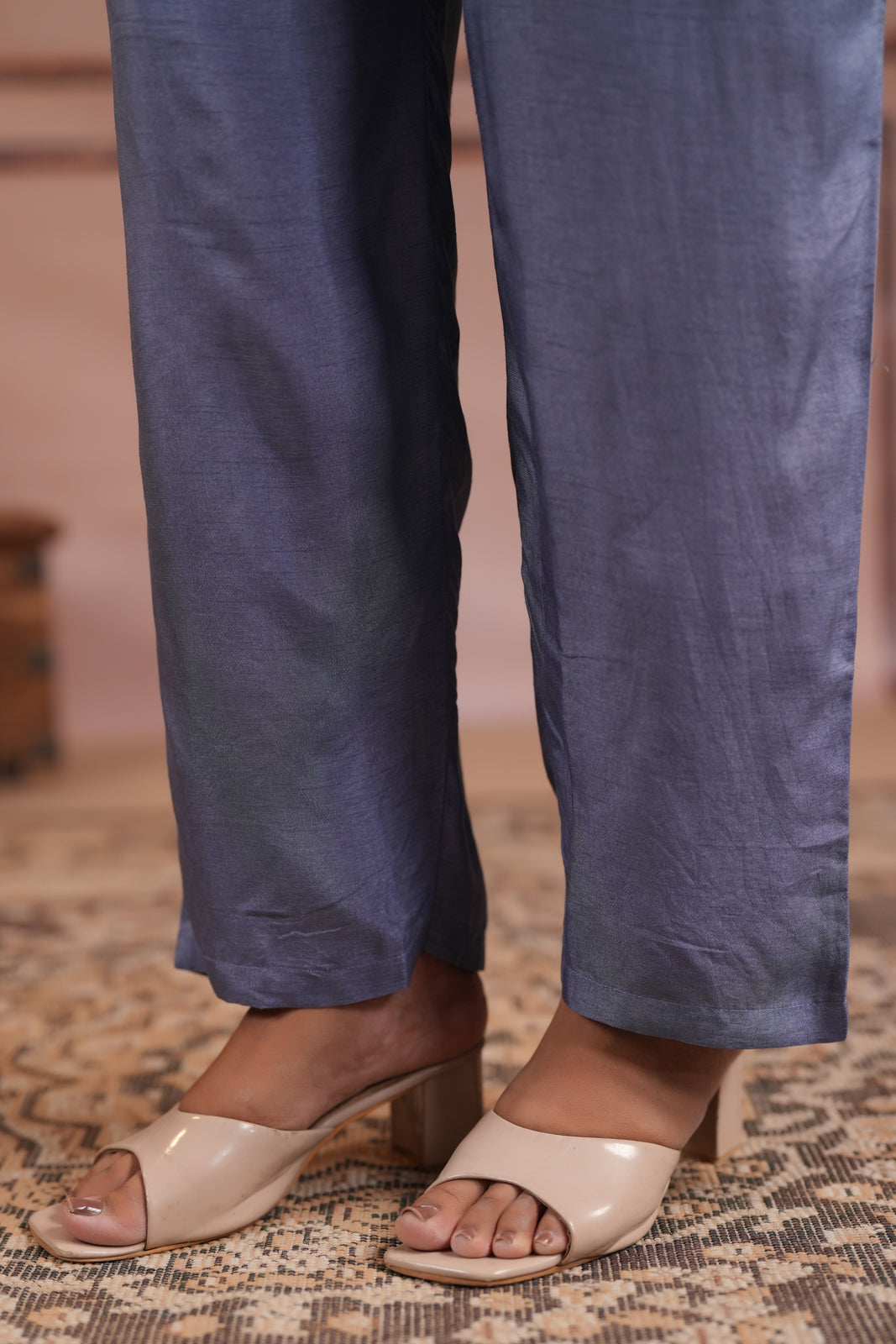 Multi Colour Mul Chanderi Collared Shirt With Grey Straight Cut Pant