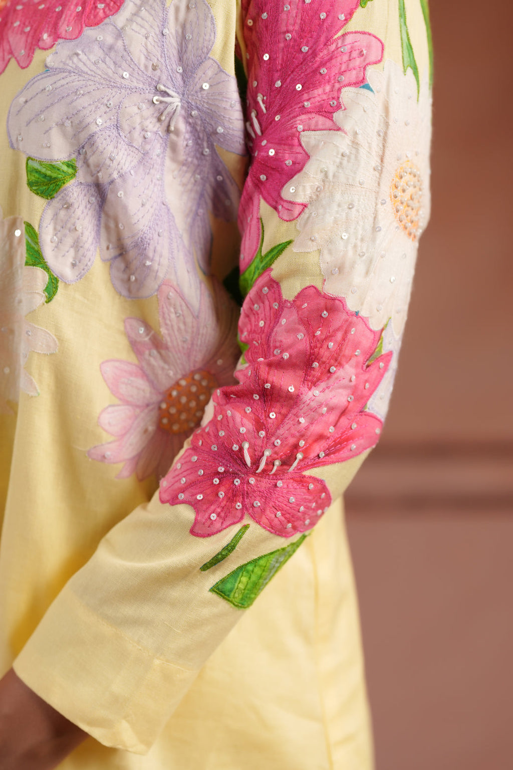Yellow Cotton Collared Co-Ord Set With Floral Prints Straight Cut Pant