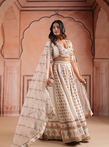 Off White Raw Silk Crop Top Lehenga Set With Allover Sequin Work And Embroidery