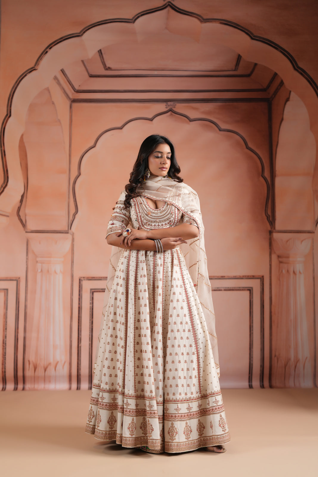 Off White Raw Silk Crop Top Lehenga Set With Allover Sequin Work And Embroidery