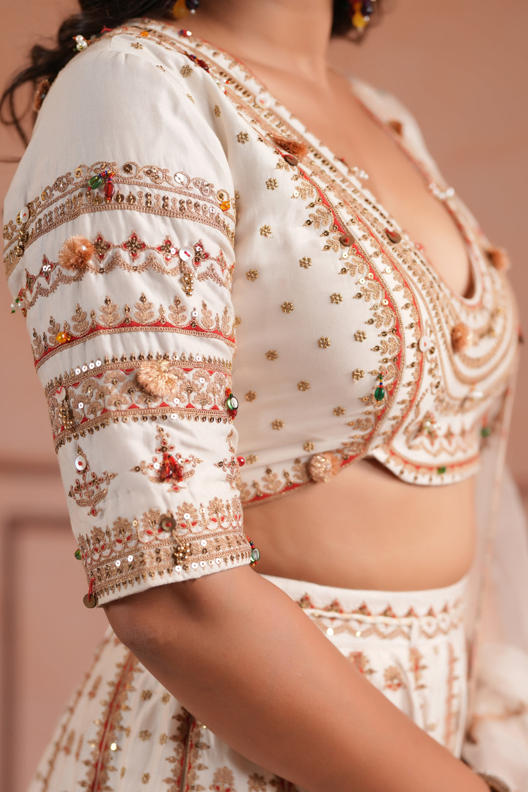 Off White Raw Silk Crop Top Lehenga Set With Allover Sequin Work And Embroidery