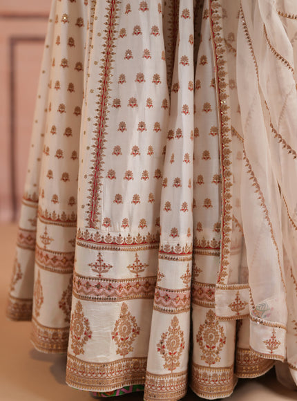 Off White Raw Silk Crop Top Lehenga Set With Allover Sequin Work And Embroidery