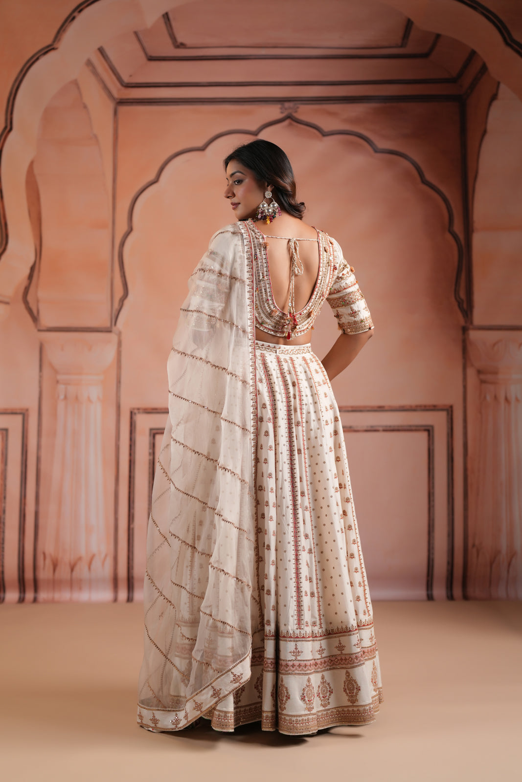 Off White Raw Silk Crop Top Lehenga Set With Allover Sequin Work And Embroidery