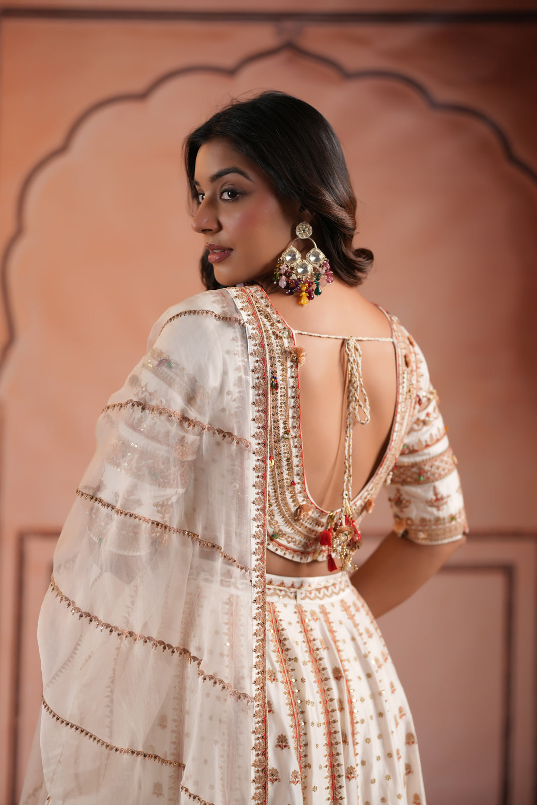 Off White Raw Silk Crop Top Lehenga Set With Allover Sequin Work And Embroidery