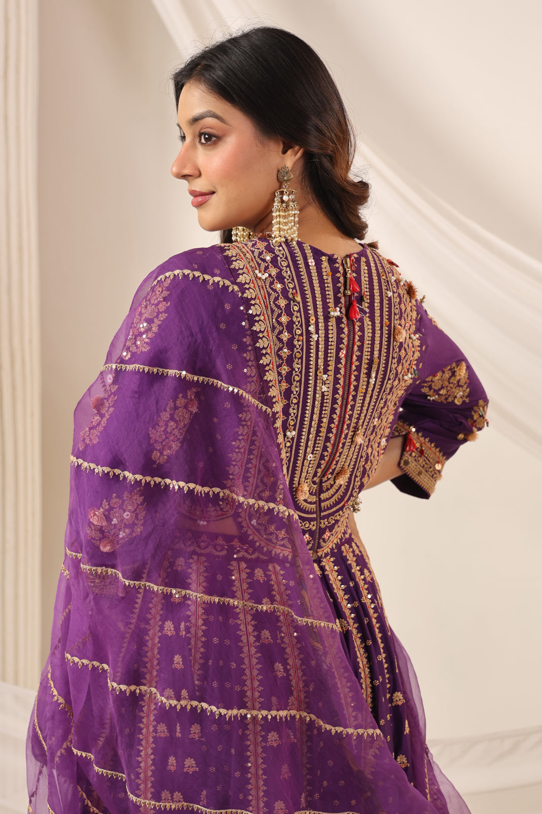 Purple Raw Silk Etnic Peplum Kurti With Lehanga Set And Netted Dupatta