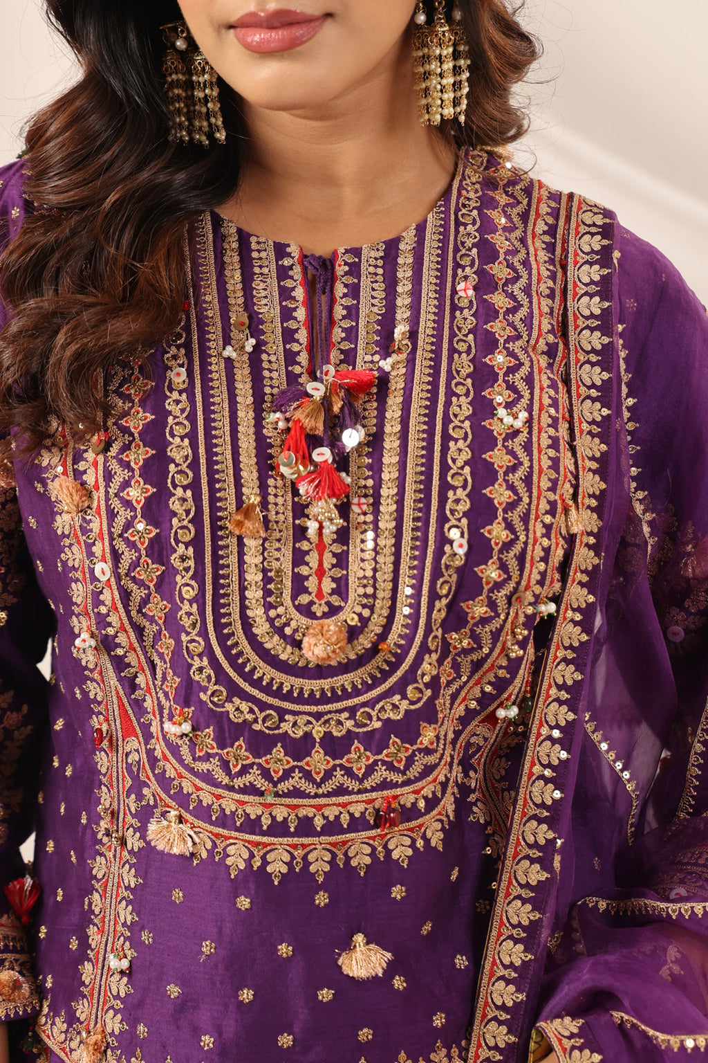 Purple Raw Silk Etnic Peplum Kurti With Lehanga Set And Netted Dupatta