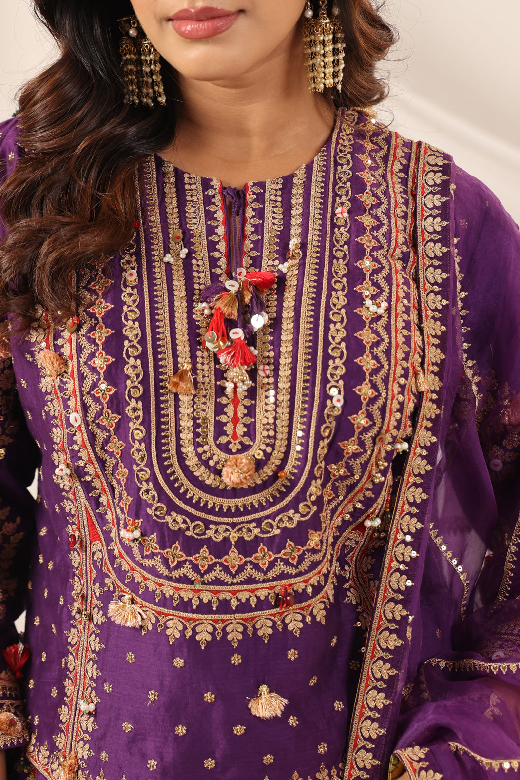 Purple Raw Silk Etnic Peplum Kurti With Lehanga Set And Netted Dupatta