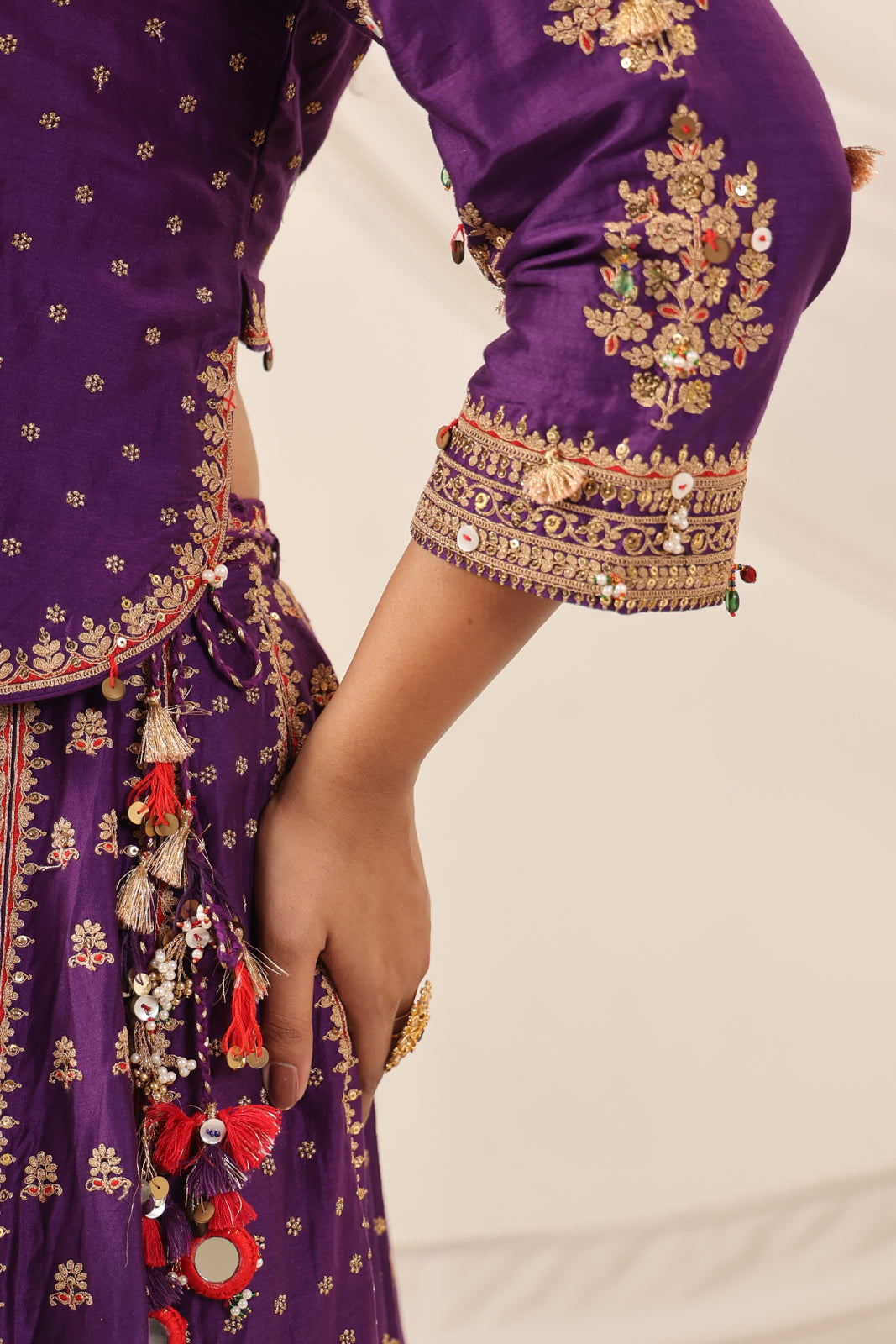 Purple Raw Silk Etnic Peplum Kurti With Lehanga Set And Netted Dupatta