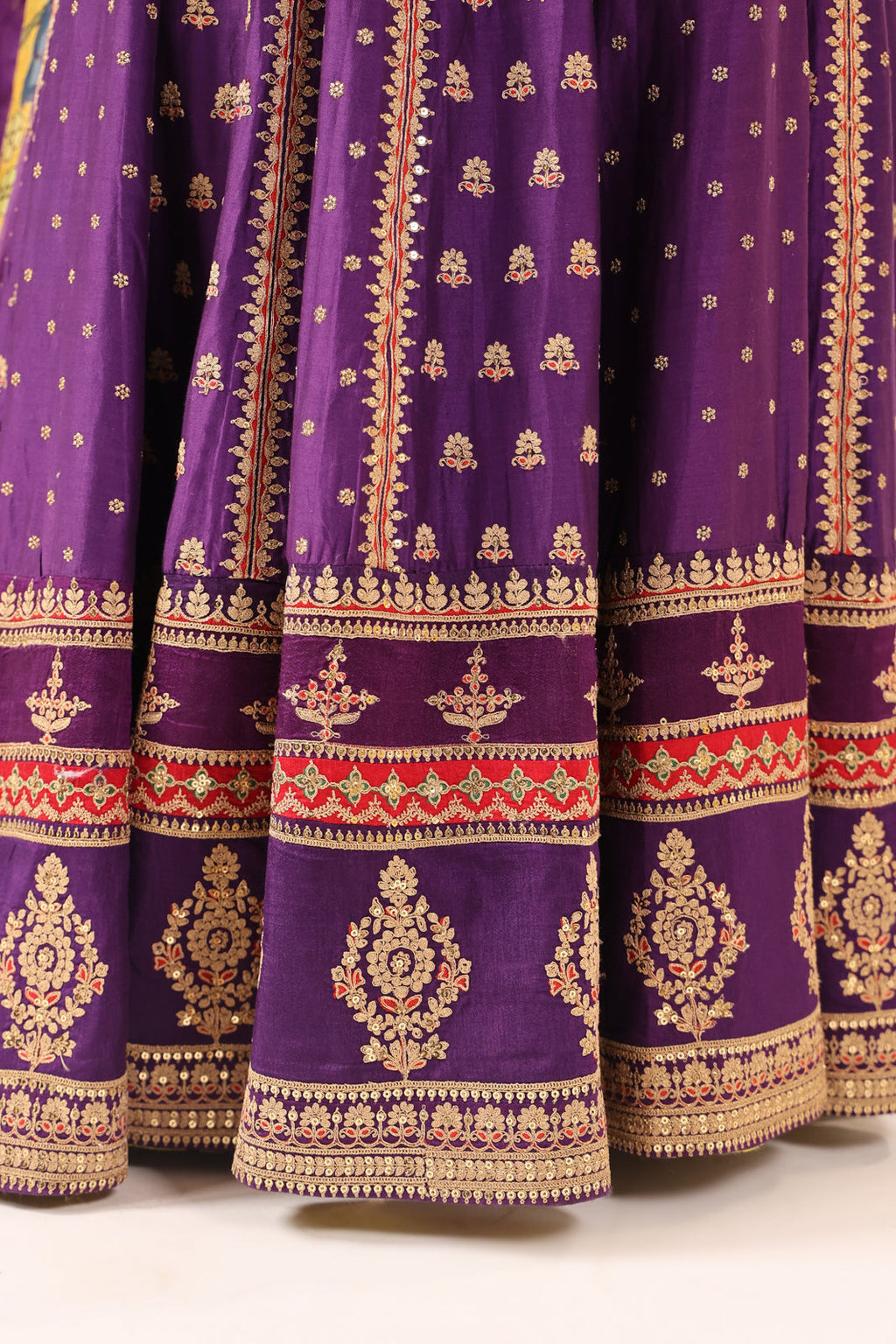 Purple Raw Silk Etnic Peplum Kurti With Lehanga Set And Netted Dupatta