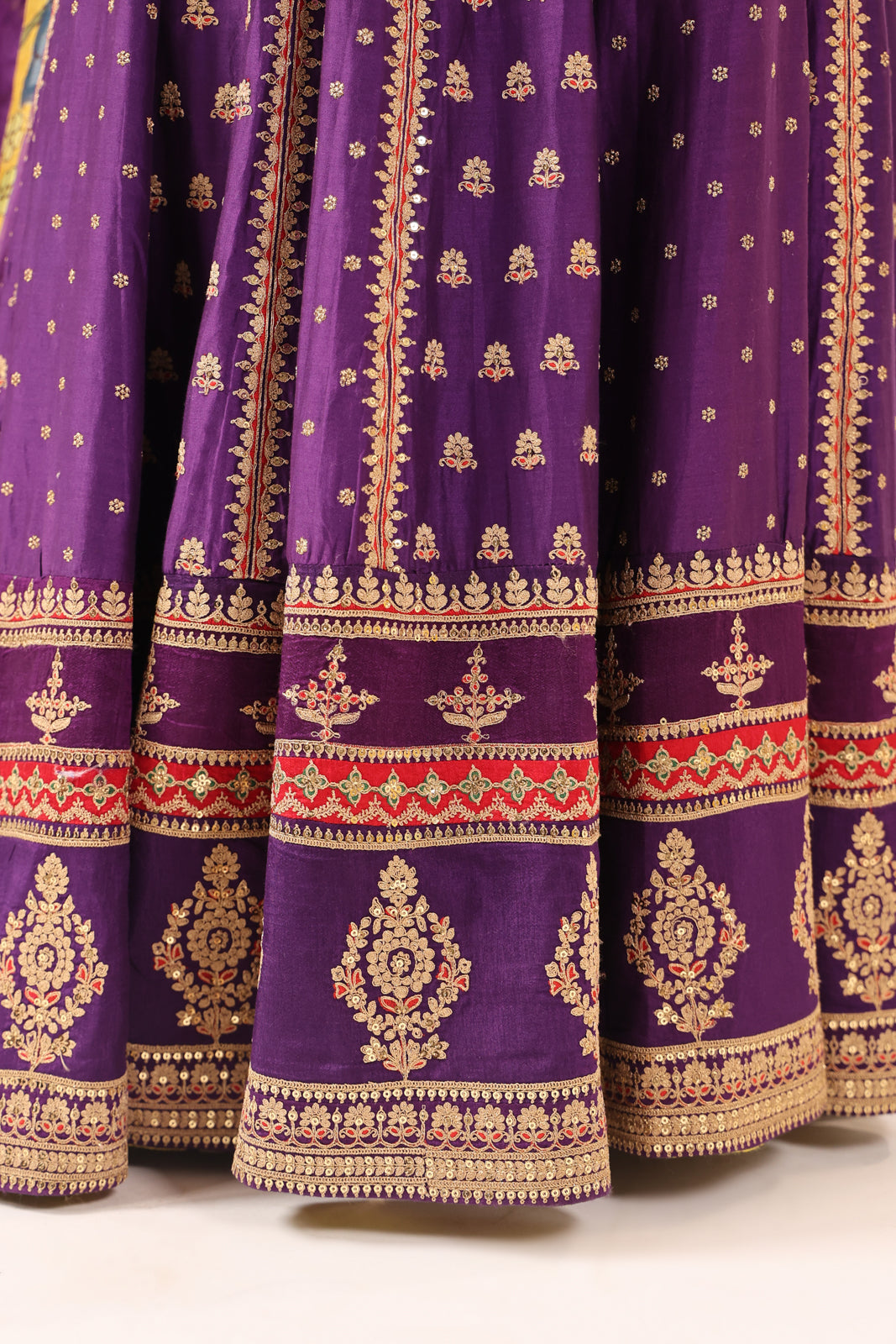 Purple Raw Silk Etnic Peplum Kurti With Lehanga Set And Netted Dupatta