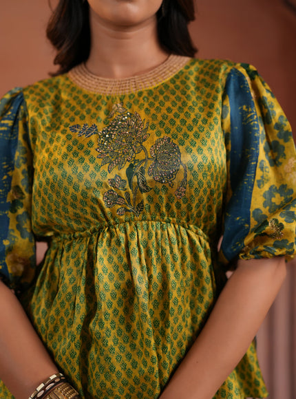 Olive Green Raw Silk Festive Peplum Skirt Set
