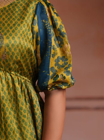 Olive Green Raw Silk Festive Peplum Skirt Set