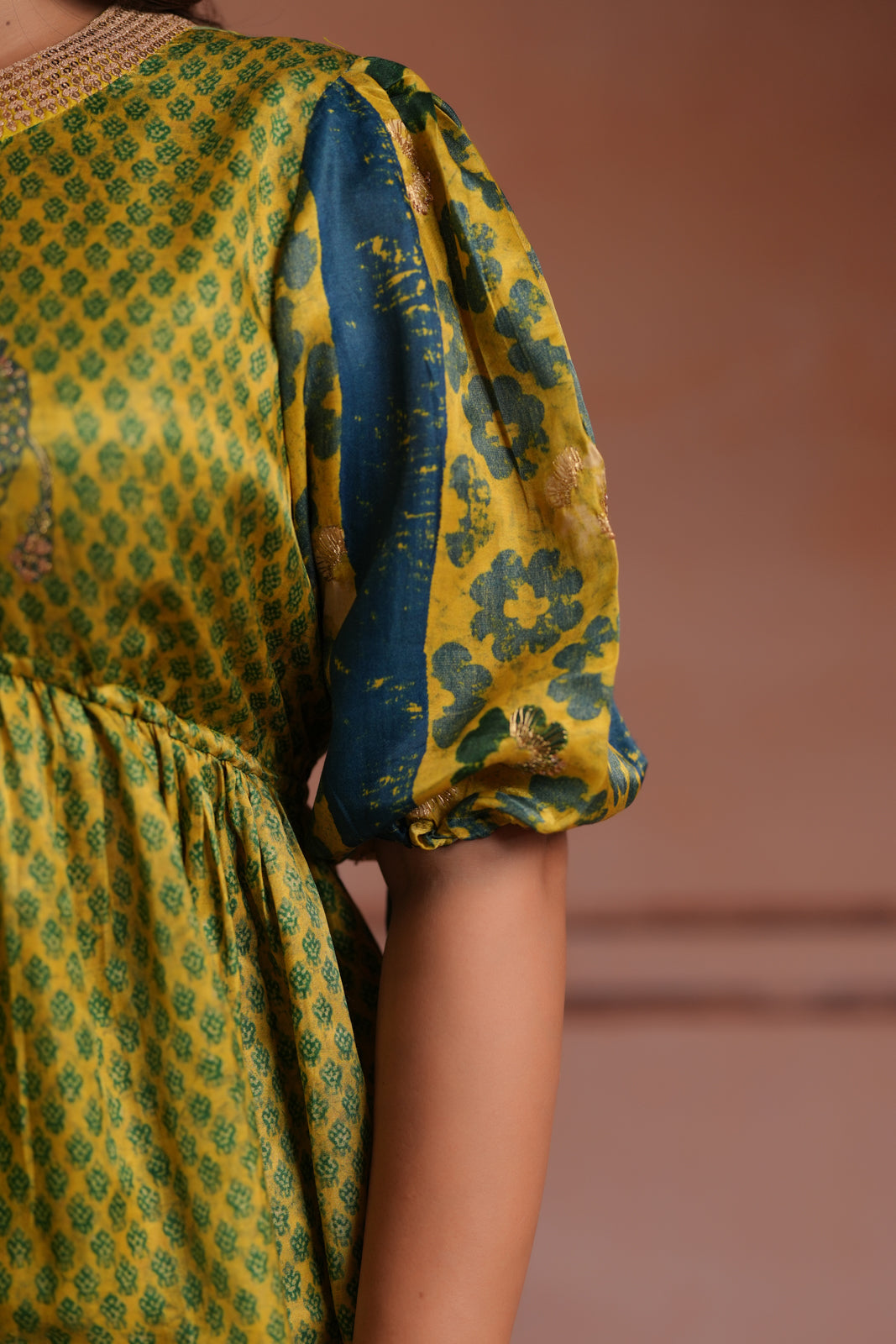 Olive Green Raw Silk Festive Peplum Skirt Set
