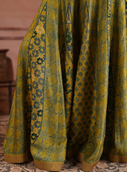 Olive Green Raw Silk Festive Peplum Skirt Set