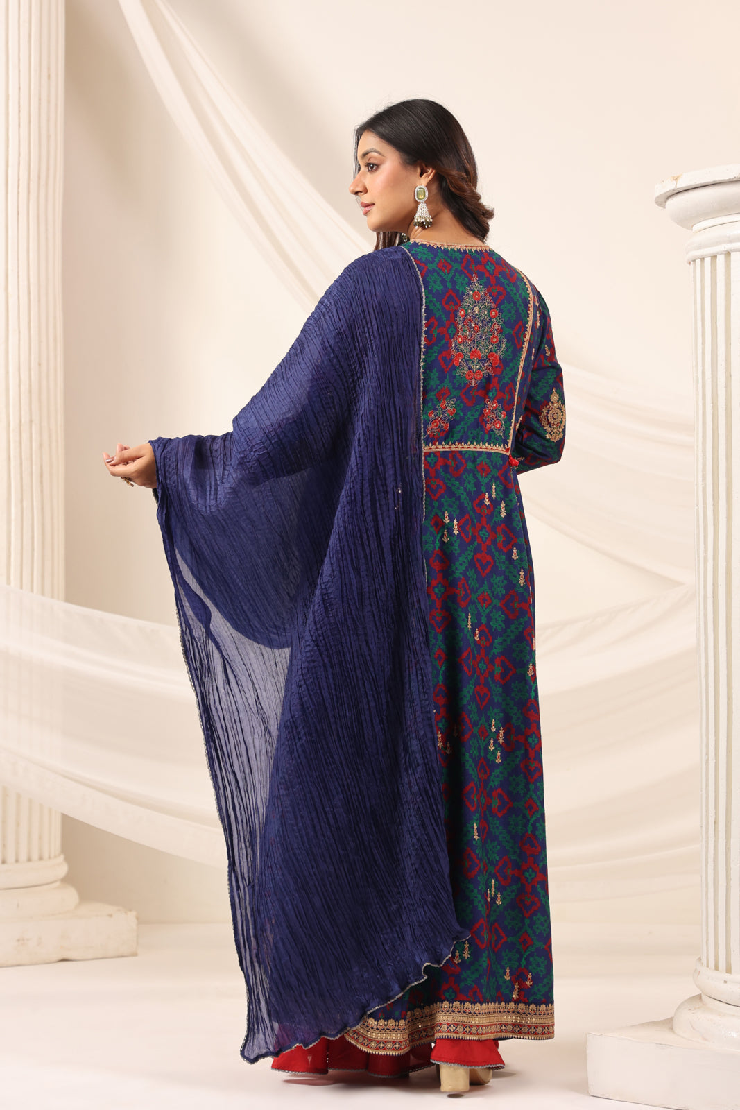 Blue Anarkali Salwar Suit With Elegant Embroidery And Sharara Pant