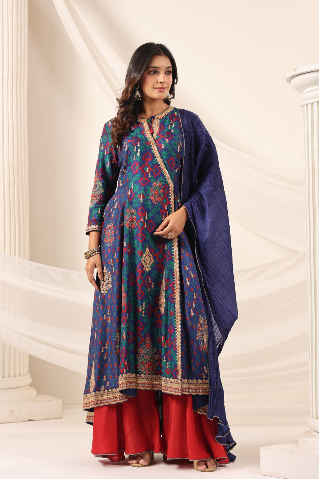 Blue Anarkali Salwar Suit With Elegant Embroidery And Sharara Pant