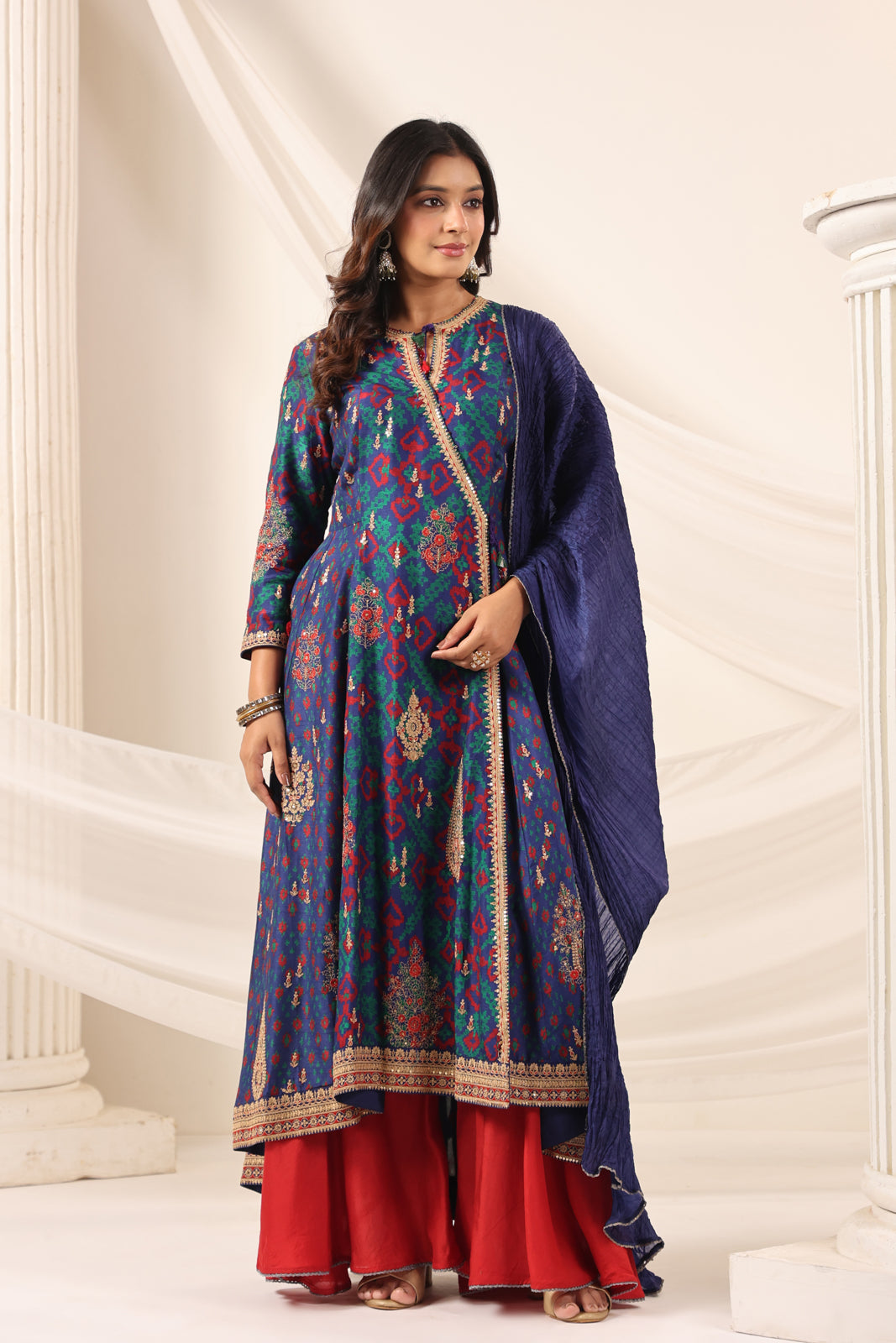 Blue Anarkali Salwar Suit With Elegant Embroidery And Sharara Pant