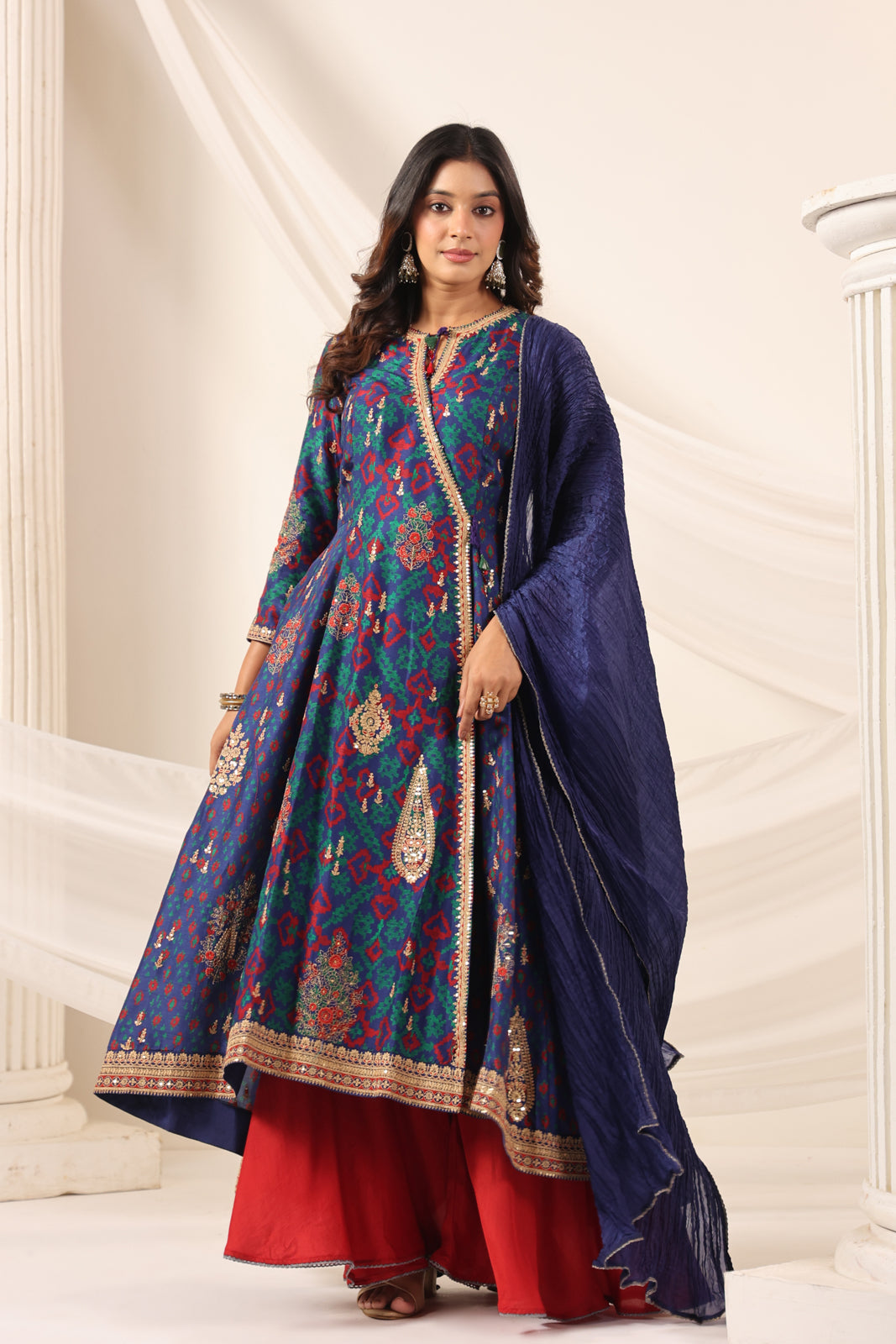 Blue Anarkali Salwar Suit With Elegant Embroidery And Sharara Pant