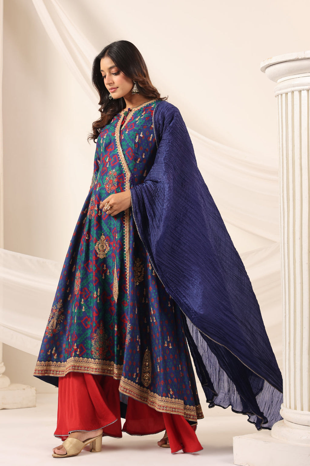 Blue Anarkali Salwar Suit With Elegant Embroidery And Sharara Pant