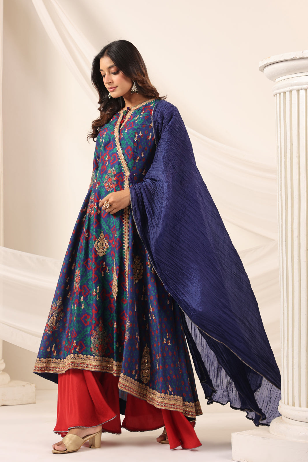 Blue Anarkali Salwar Suit With Elegant Embroidery And Sharara Pant