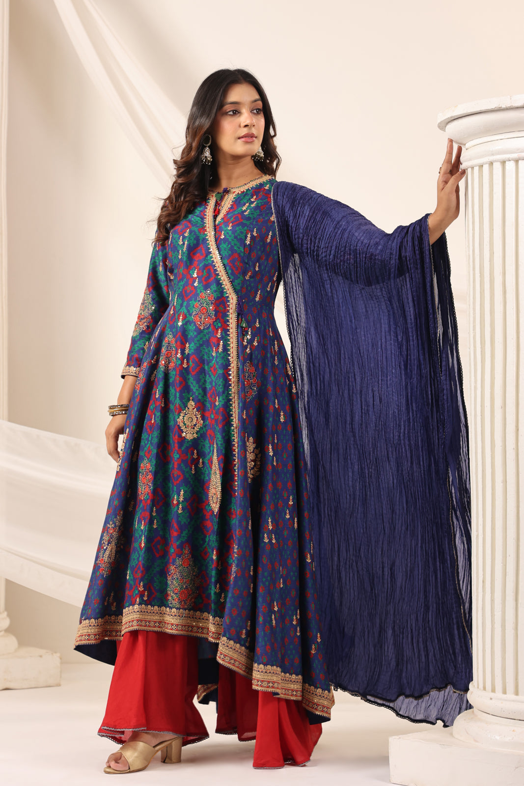 Blue Anarkali Salwar Suit With Elegant Embroidery And Sharara Pant