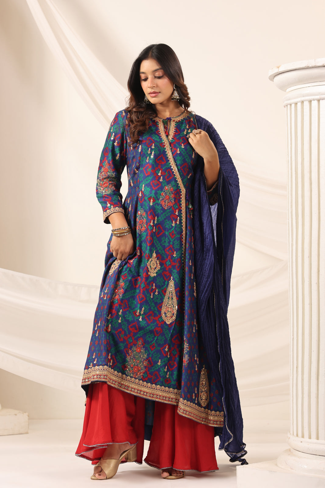 Blue Anarkali Salwar Suit With Elegant Embroidery And Sharara Pant