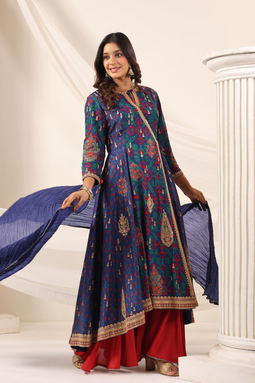 Blue Anarkali Salwar Suit With Elegant Embroidery And Sharara Pant
