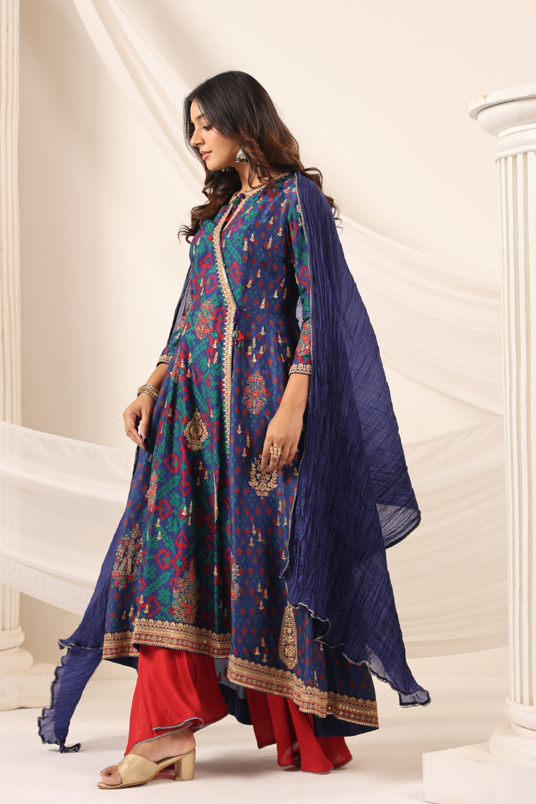 Blue Anarkali Salwar Suit With Elegant Embroidery And Sharara Pant