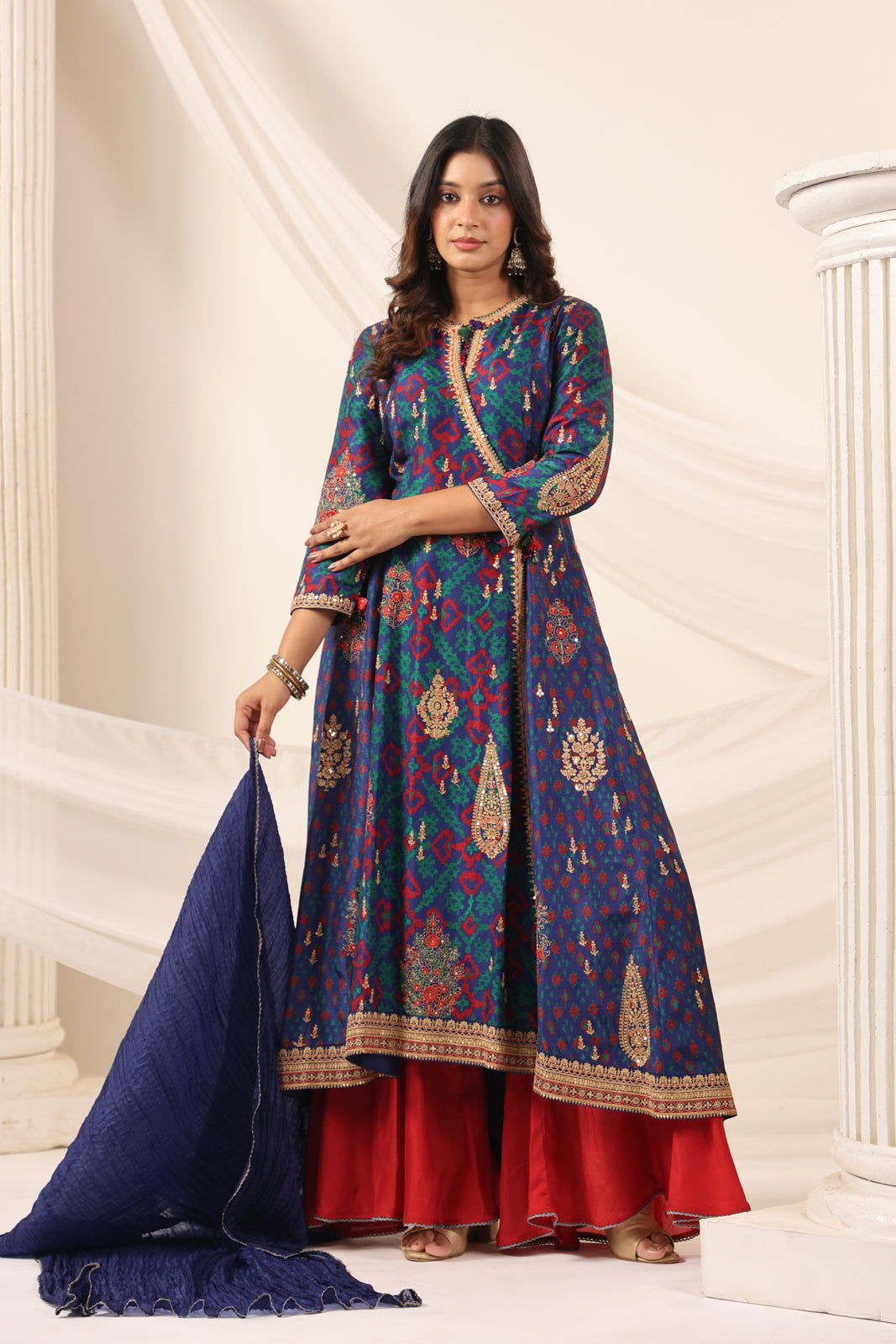 Blue Anarkali Salwar Suit With Elegant Embroidery And Sharara Pant