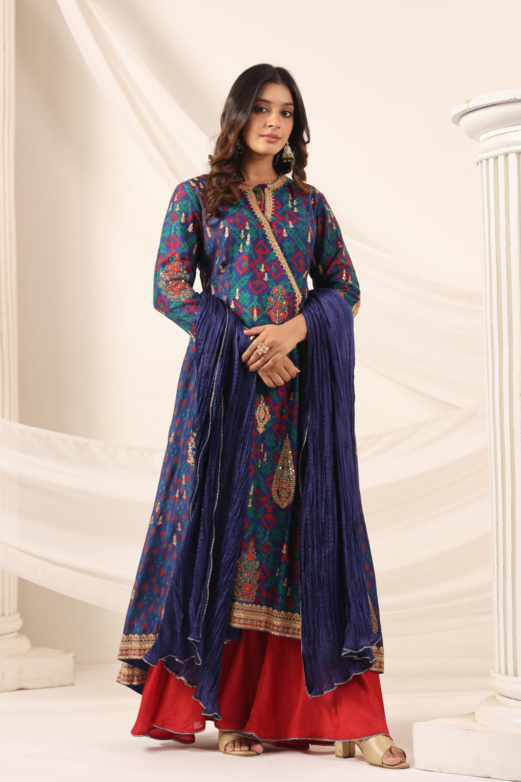 Blue Anarkali Salwar Suit With Elegant Embroidery And Sharara Pant