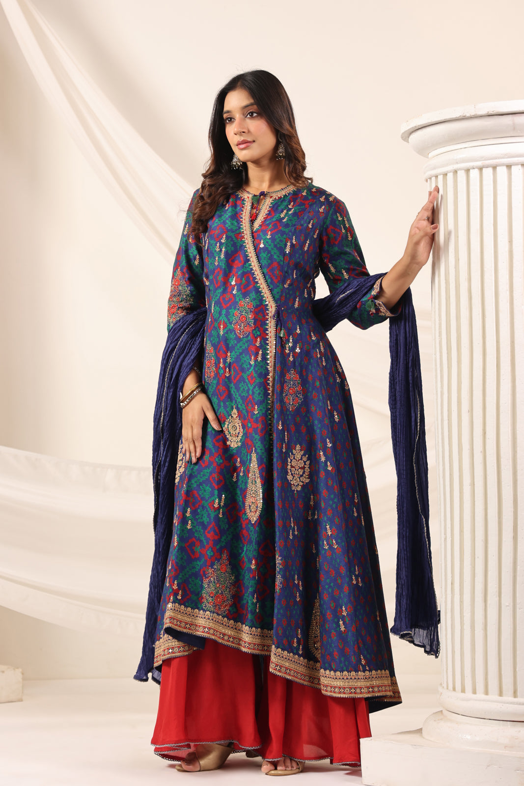 Blue Anarkali Salwar Suit With Elegant Embroidery And Sharara Pant