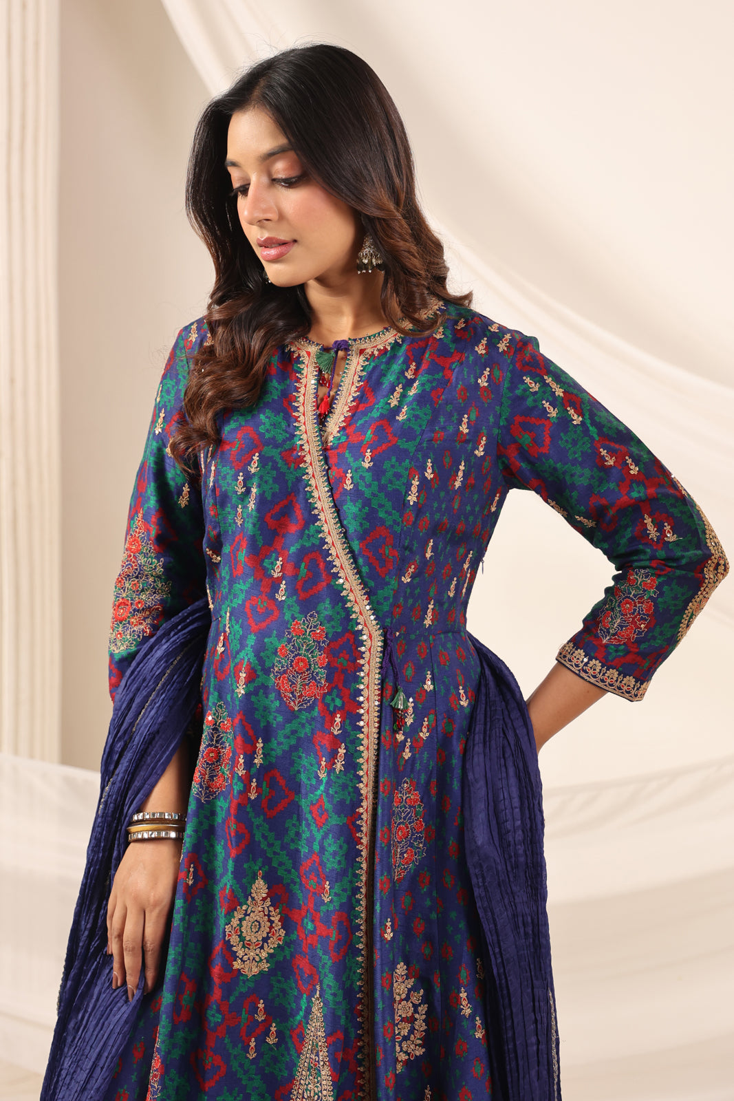 Blue Anarkali Salwar Suit With Elegant Embroidery And Sharara Pant