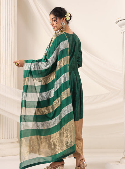 Emerald Green Raw Silk Anarkali Salwar Suit With Heavy Embroidery & Rich Duaptta