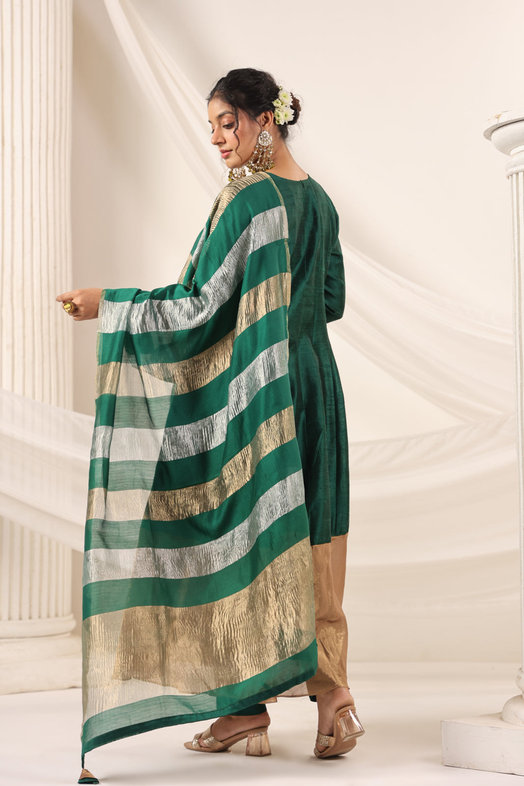 Emerald Green Raw Silk Anarkali Salwar Suit With Heavy Embroidery & Rich Duaptta