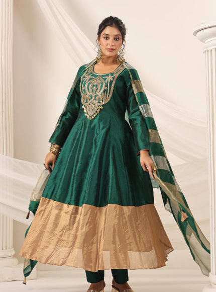Emerald Green Raw Silk Anarkali Salwar Suit With Heavy Embroidery & Rich Duaptta