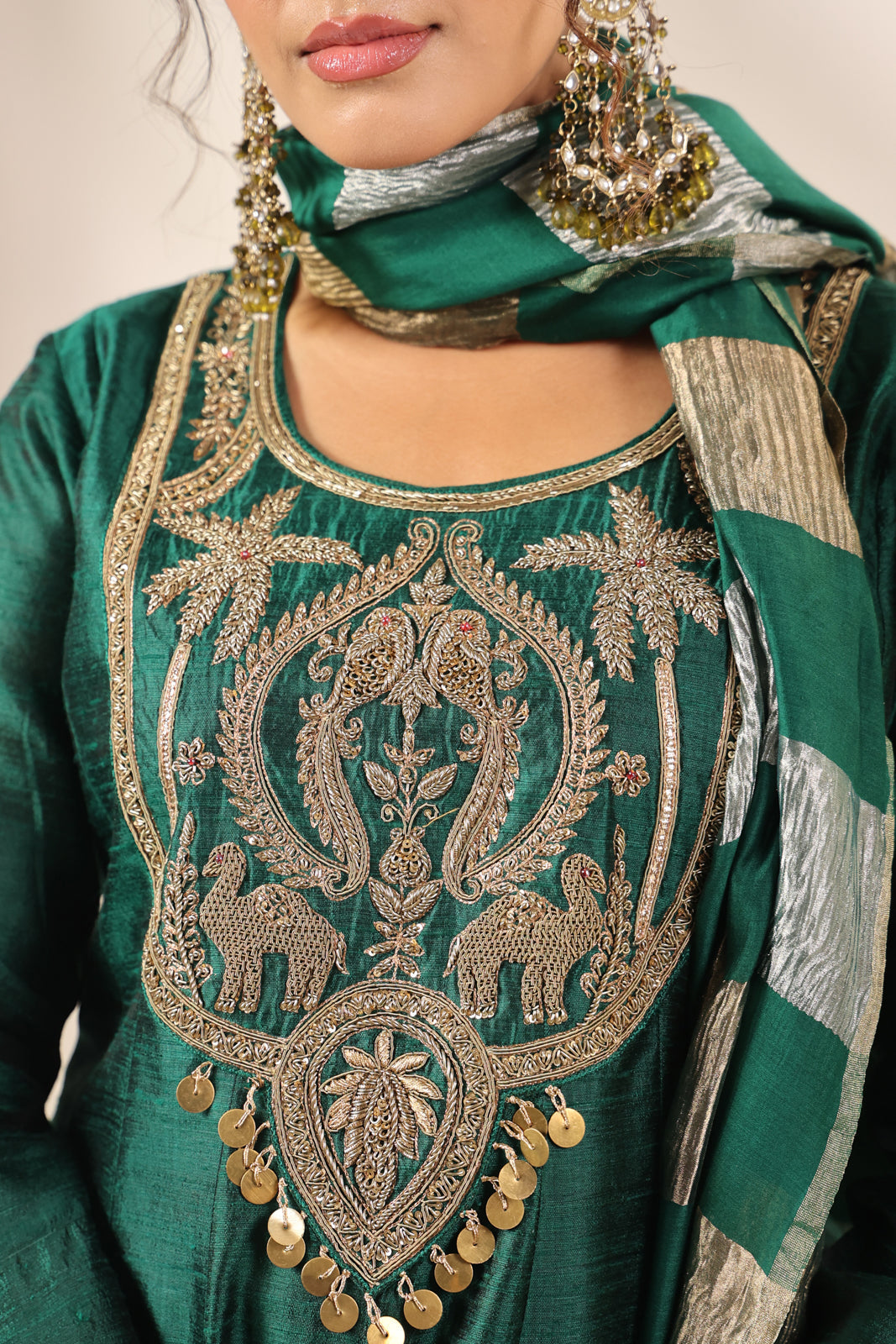 Emerald Green Raw Silk Anarkali Salwar Suit With Heavy Embroidery & Rich Duaptta