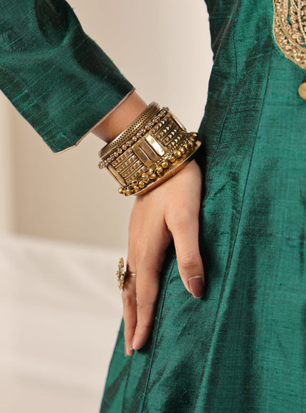 Emerald Green Raw Silk Anarkali Salwar Suit With Heavy Embroidery & Rich Duaptta