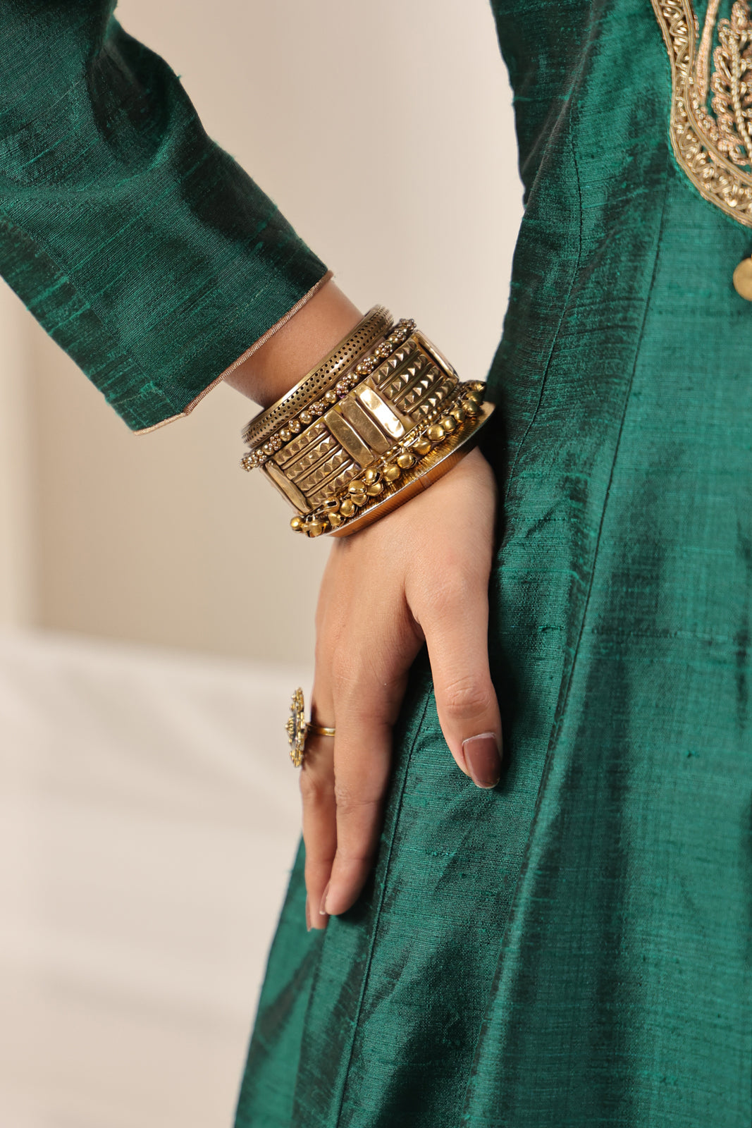 Emerald Green Raw Silk Anarkali Salwar Suit With Heavy Embroidery & Rich Duaptta