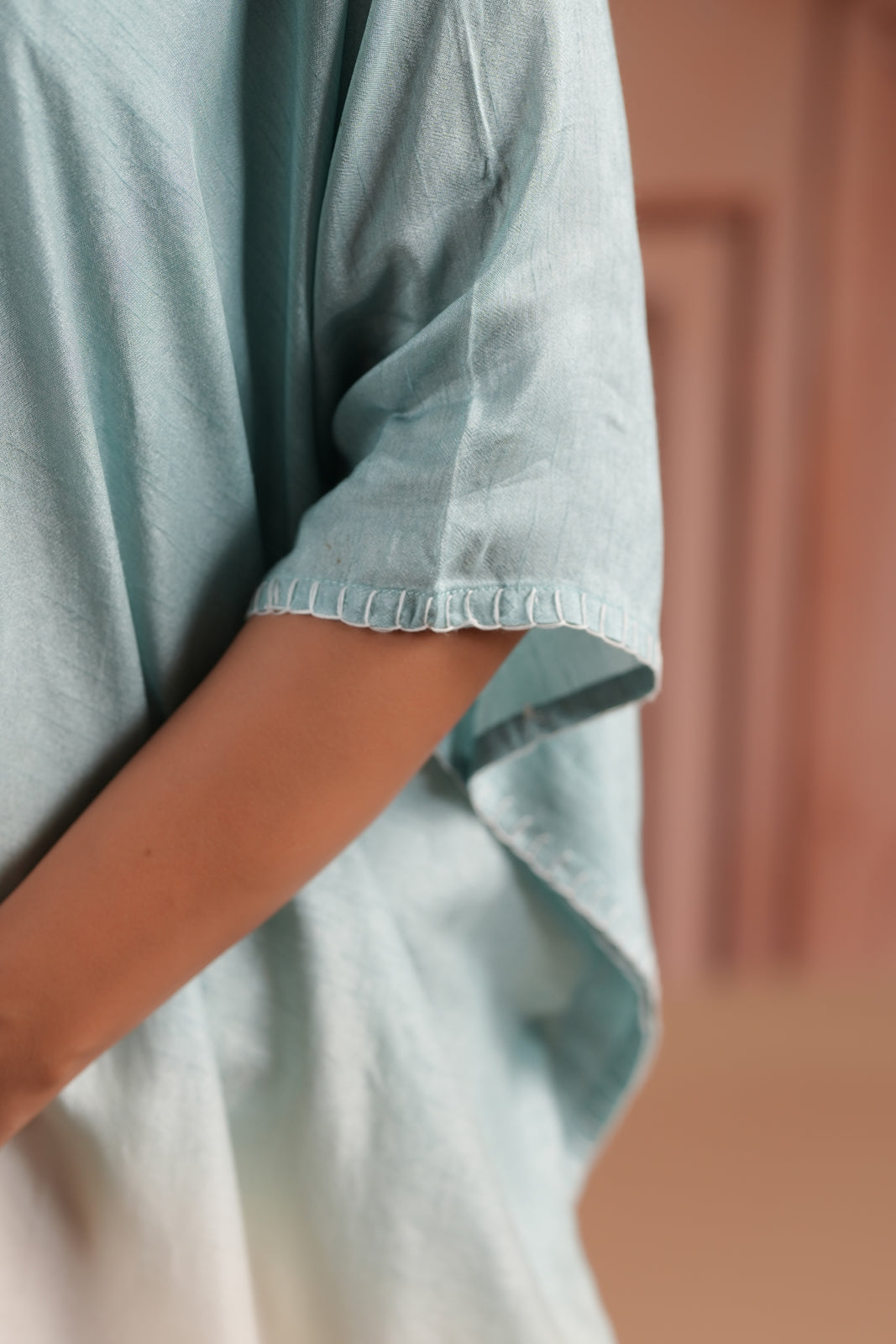 Pastel Blue-Off White Mul Chanderi Ombre Kaftan Set