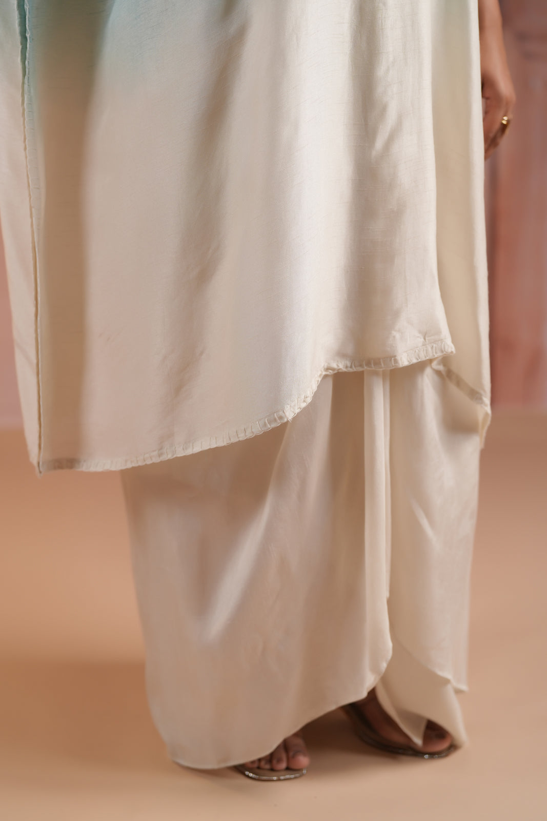 Pastel Blue-Off White Mul Chanderi Ombre Kaftan Set