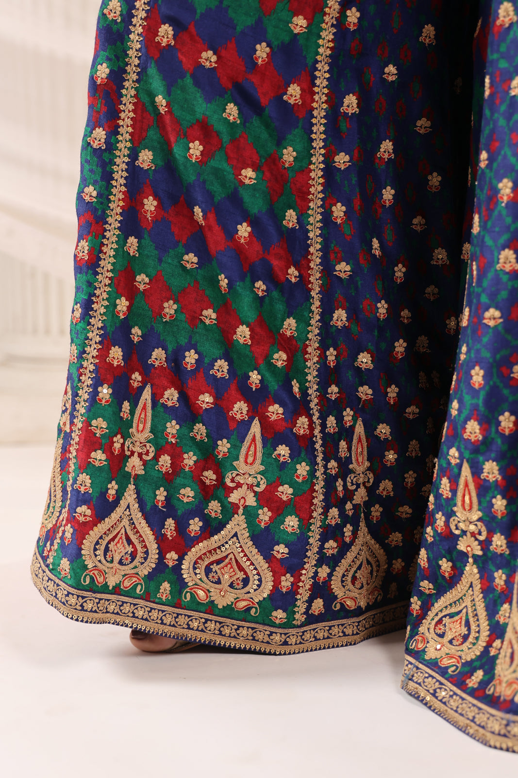 Blue Etnic Peplum Kurti With Lehanga Set And Orange Embroided Dupatta