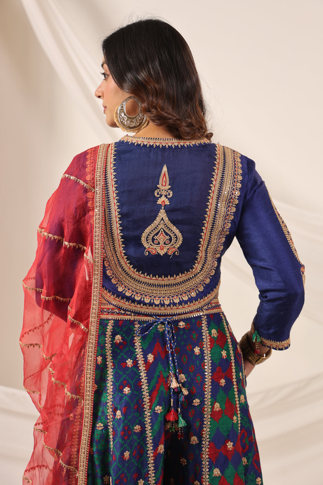 Blue Etnic Peplum Kurti With Lehanga Set And Orange Embroided Dupatta