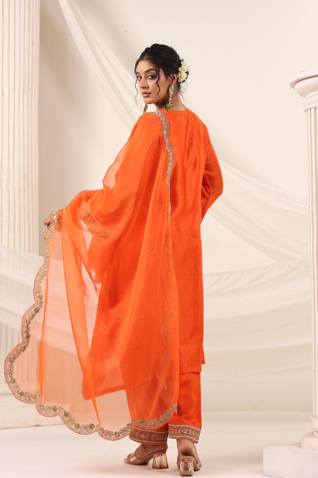 Orange Mul Chanderi Festive Salwar Suit With Elegant Embroidery