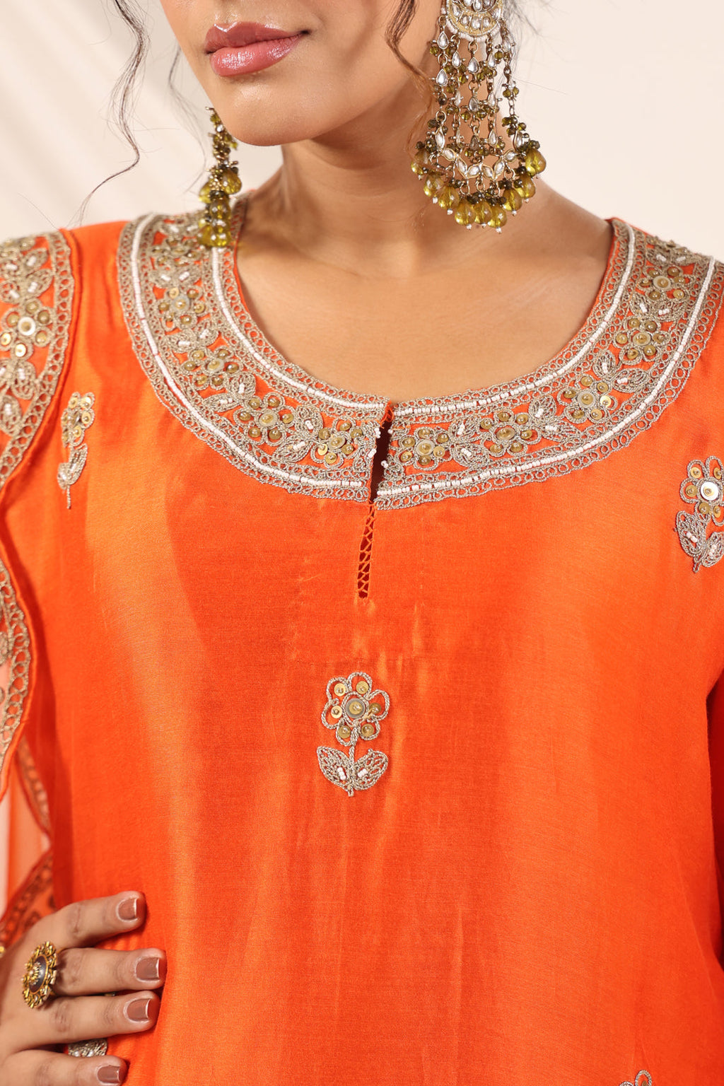 Orange Mul Chanderi Festive Salwar Suit With Elegant Embroidery