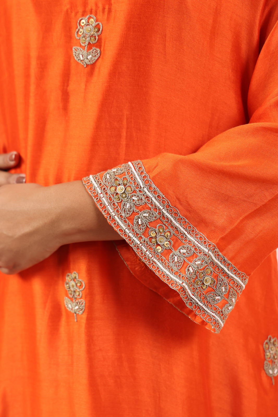 Orange Mul Chanderi Festive Salwar Suit With Elegant Embroidery