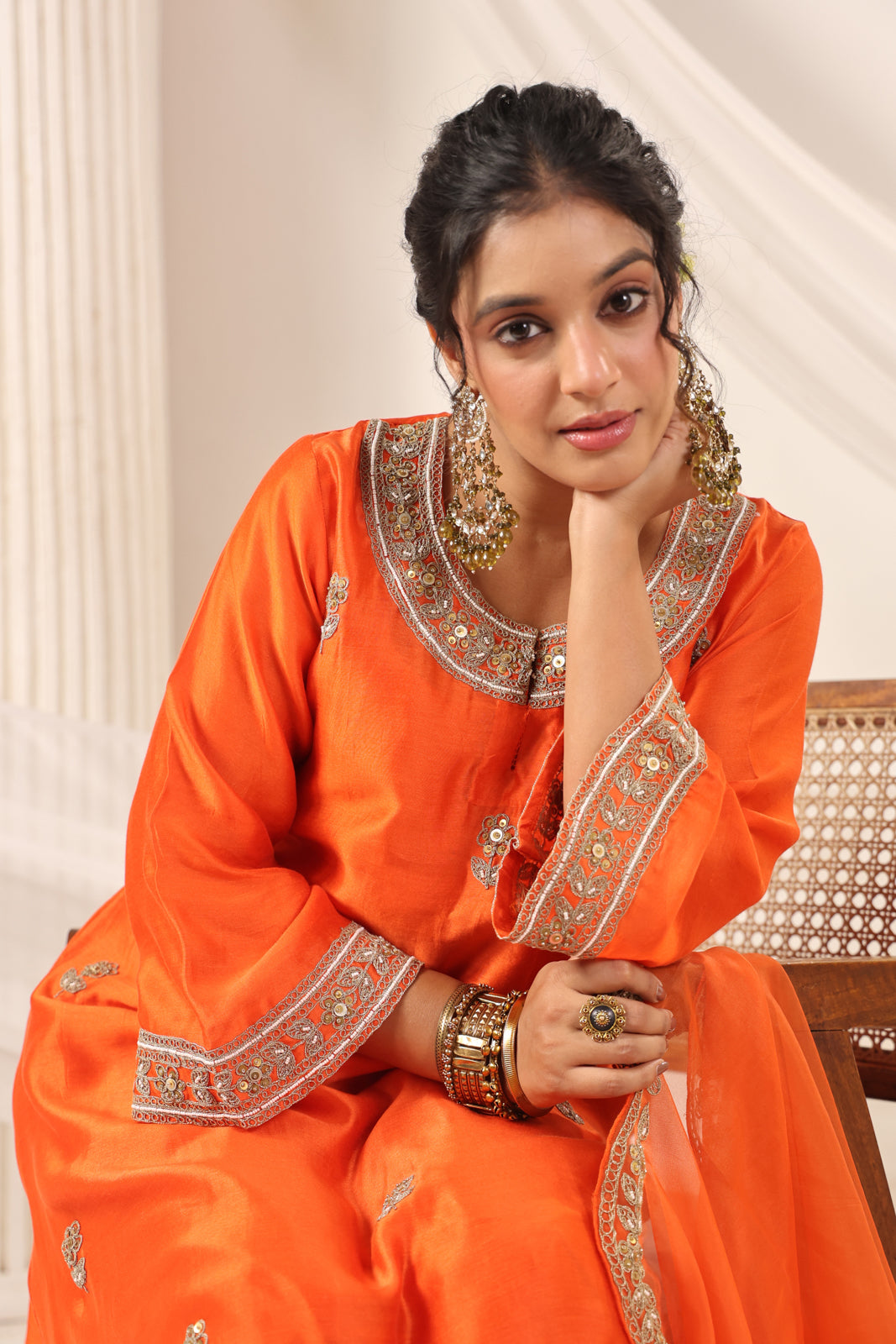 Orange Mul Chanderi Festive Salwar Suit With Elegant Embroidery