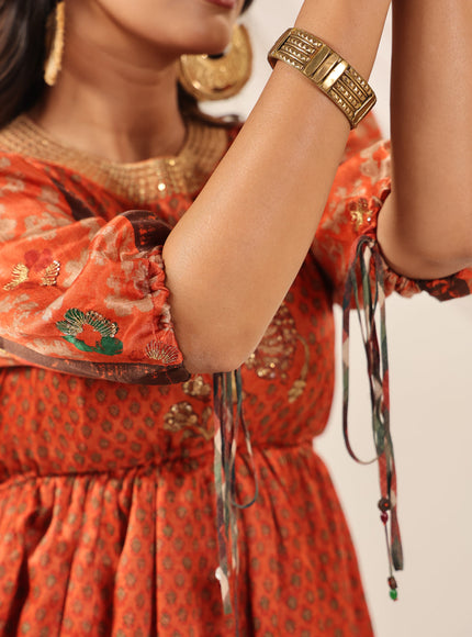 Rustic Orange Festive Peplum Set With Wide Flared Palazzo Pant