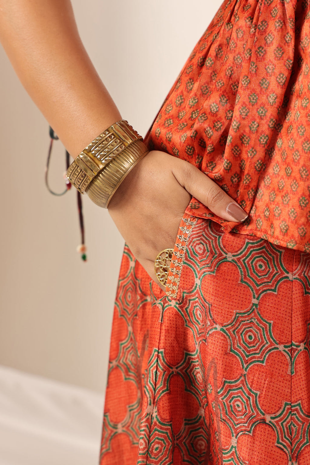 Rustic Orange Festive Peplum Set With Wide Flared Palazzo Pant