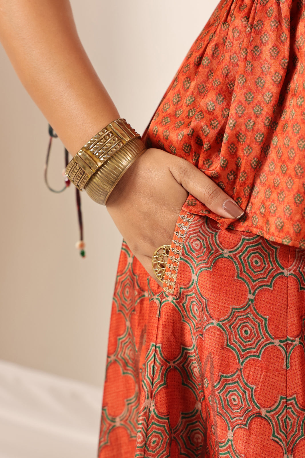 Rustic Orange Festive Peplum Set With Wide Flared Palazzo Pant
