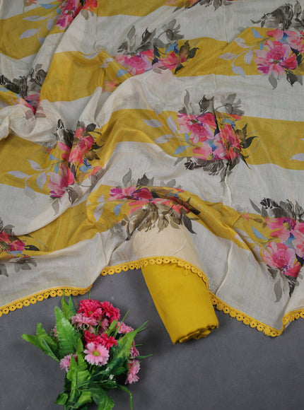 Cream - Mustard Yellow Mul Chanderi Unstitched Suit